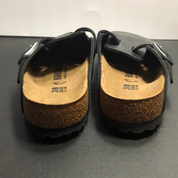 38/7 Leather & Cork Birkenstock Boston Clog Black - Picture 7 of 10